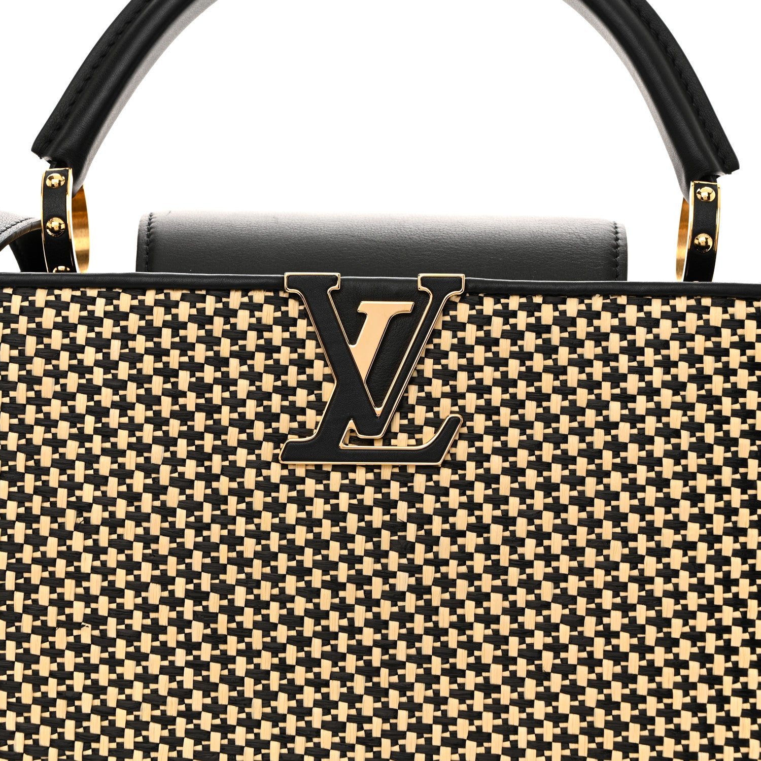 Louis Vuitton Raffia Calfskin Capucines MM Black Ecru 1844329