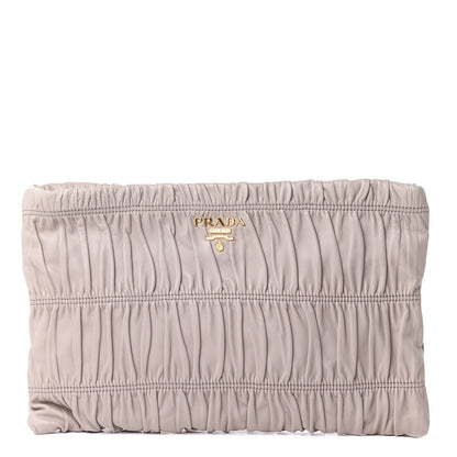 Prada Nappa Gaufre Ruched Clutch Pomice 1 of 10