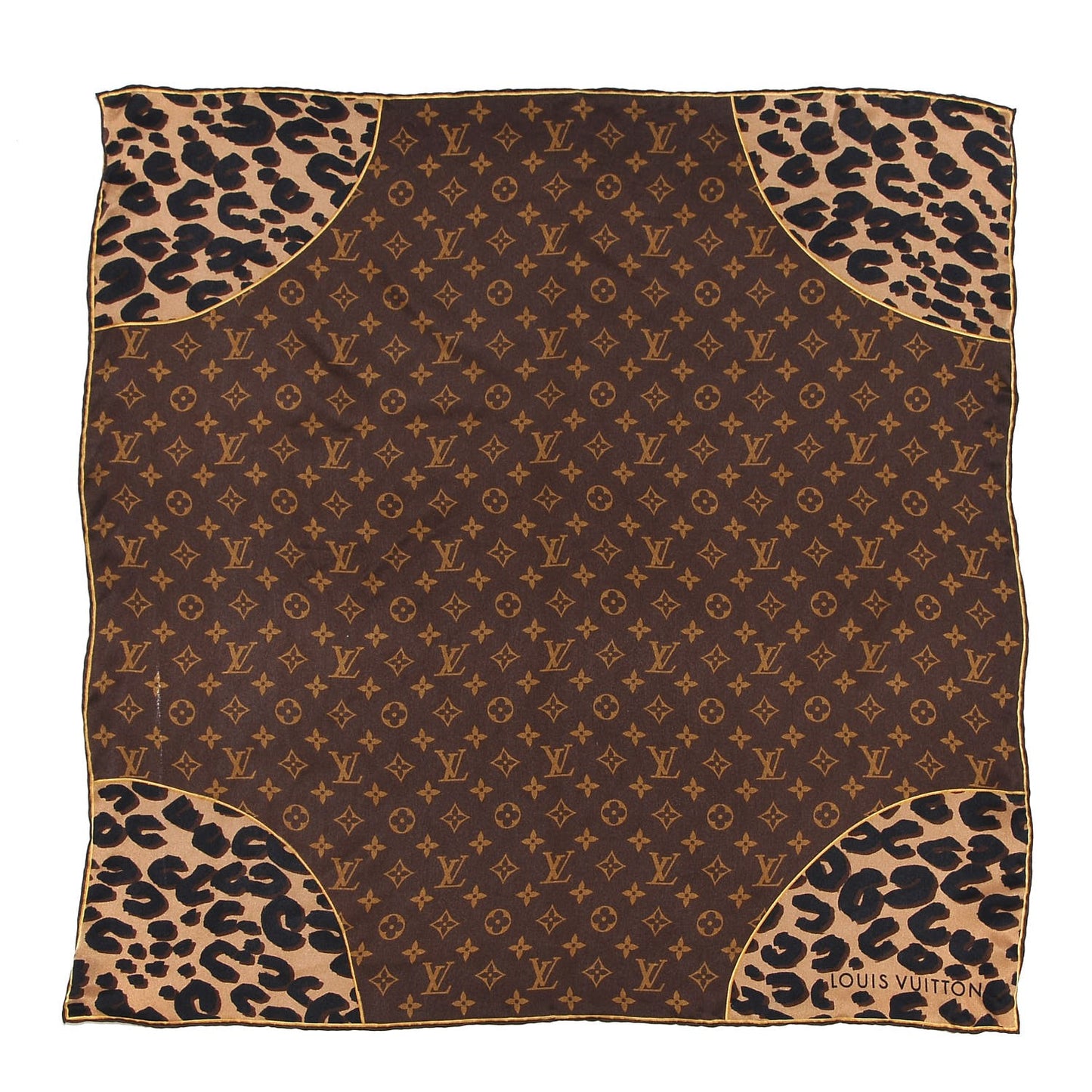 Silk Leopard Monogram Square Scarf