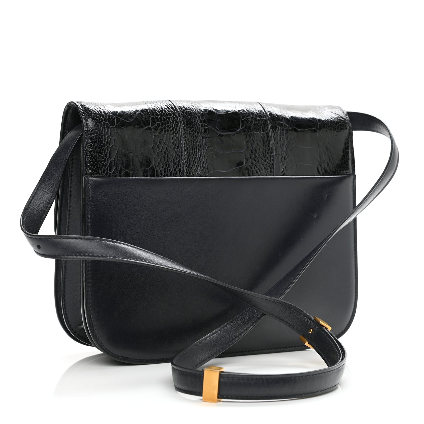 Ostrich Leg Medium Classic Box Flap Bag Dark Blue