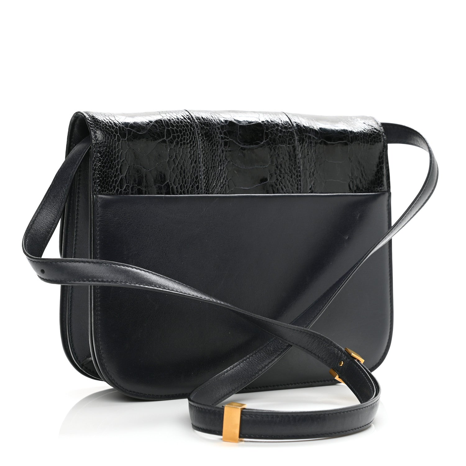 Celine Ostrich Leg Medium Classic Box Flap Bag Dark Blue 3 of 12