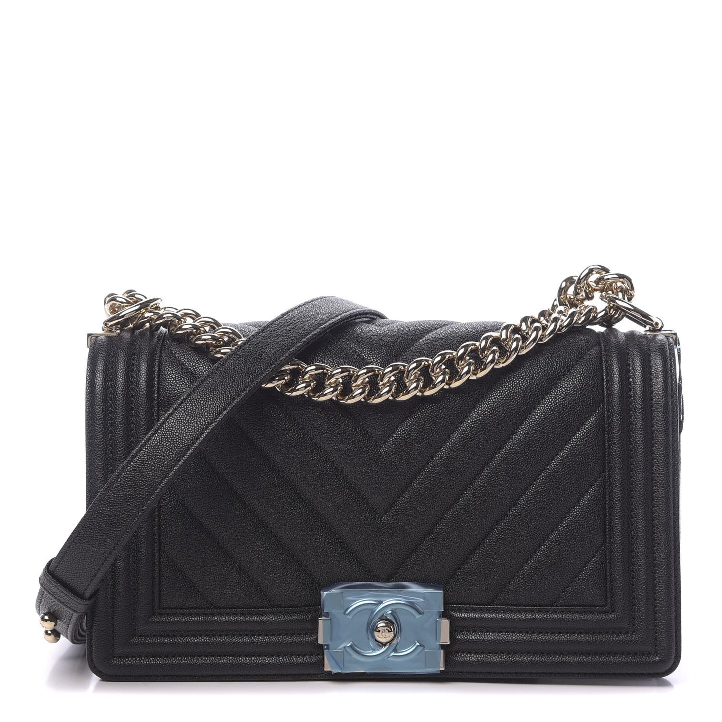Caviar Chevron Quilted Medium Boy Flap Black