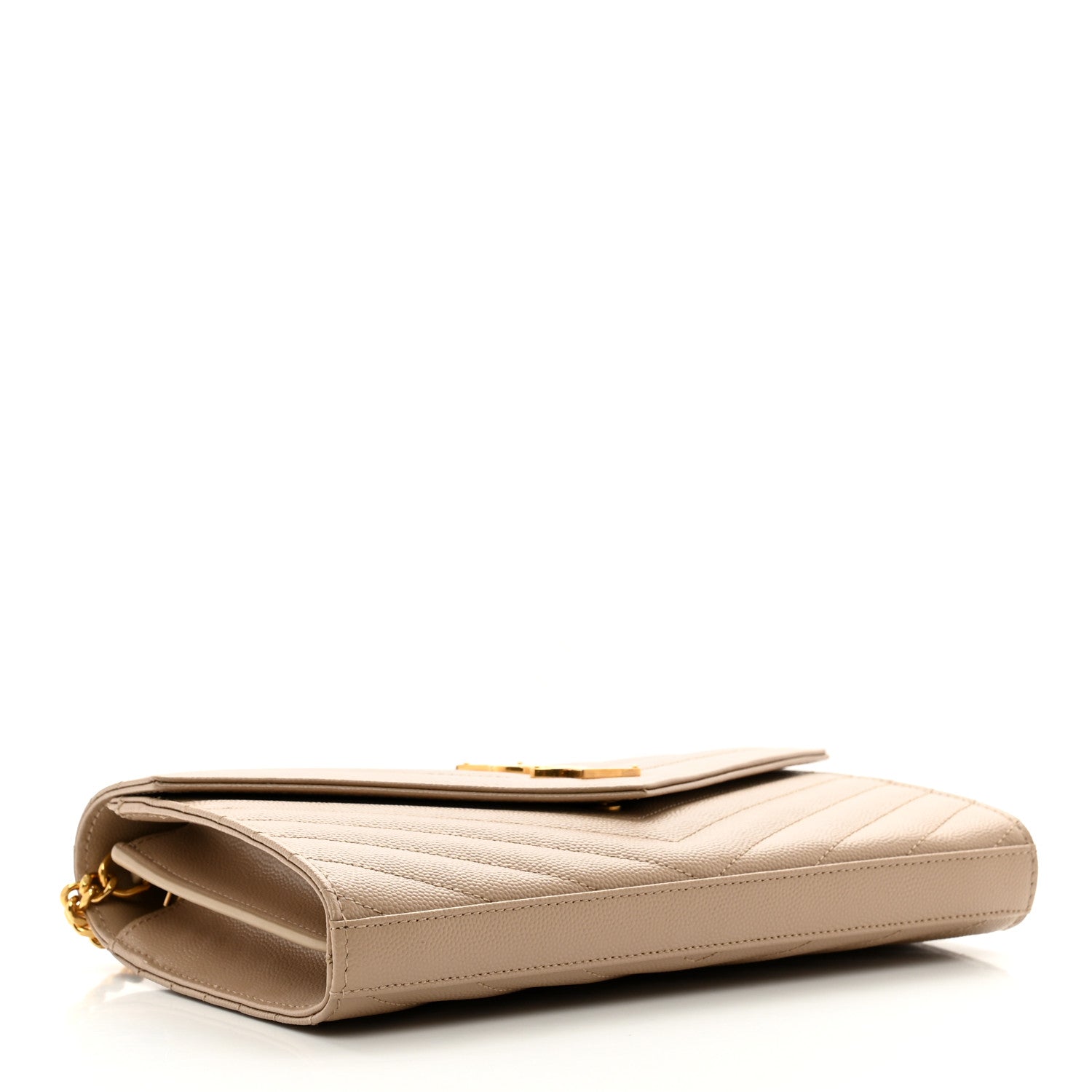 Saint Laurent Grain De Poudre Matelasse Chevron Monogram Chain Wallet Dark Beige 4 of 10