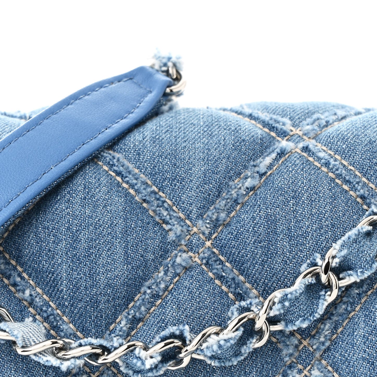 Denim Quilted Medium Distressed Single Flap Blue
