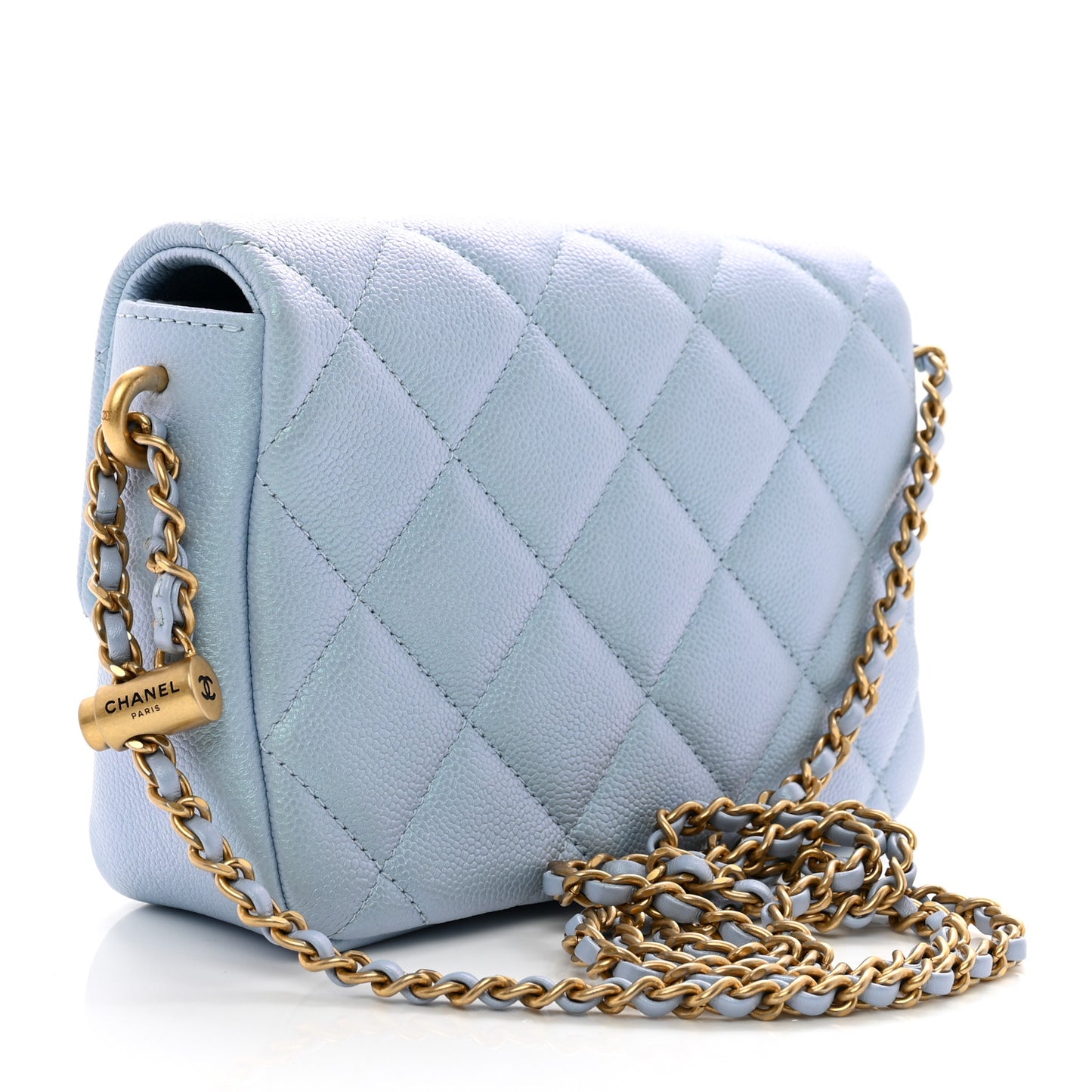 Iridescent Caviar Quilted Mini My Perfect Flap Light Blue