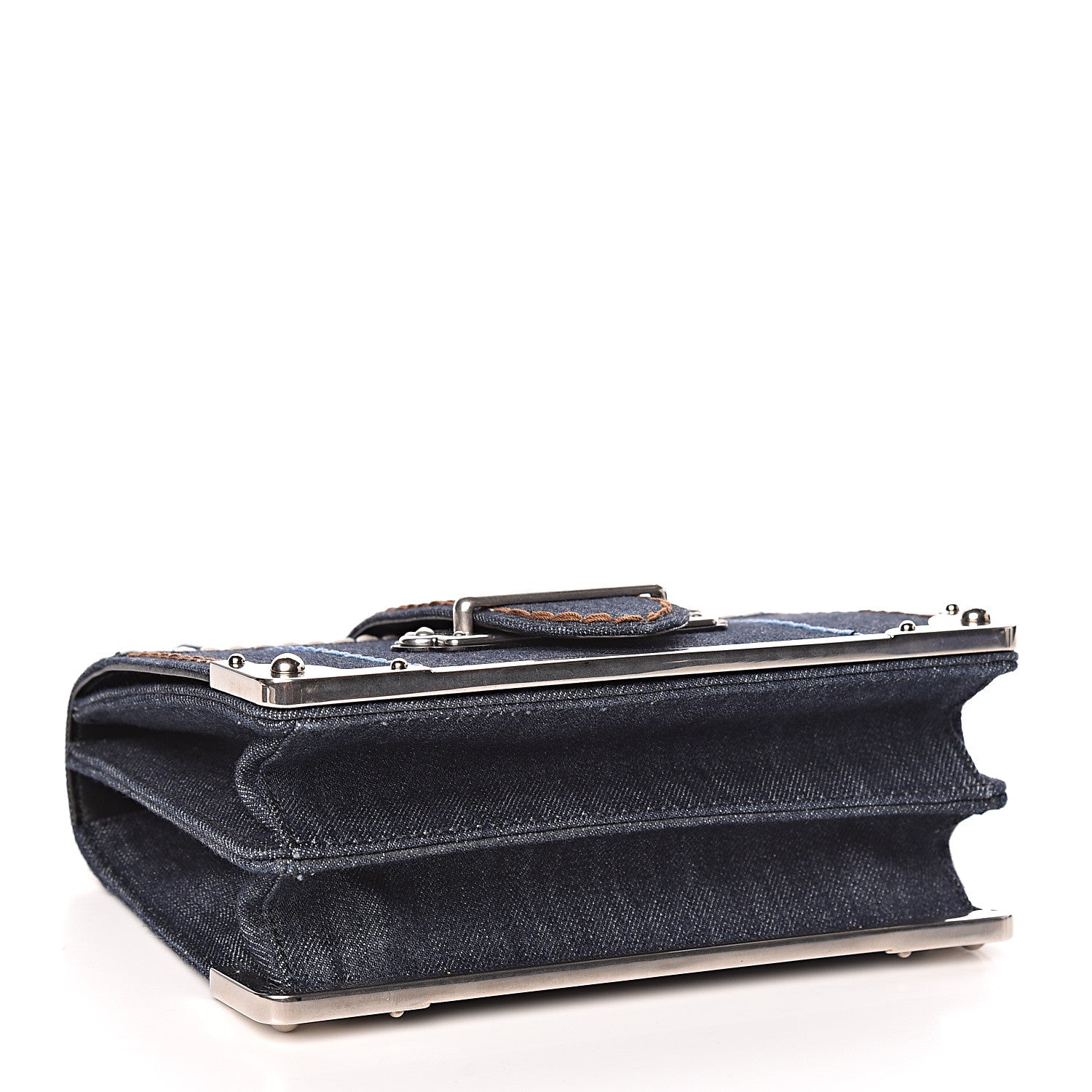 Prada Denim City Calf Cahier Bag Blue Black 4 of 9