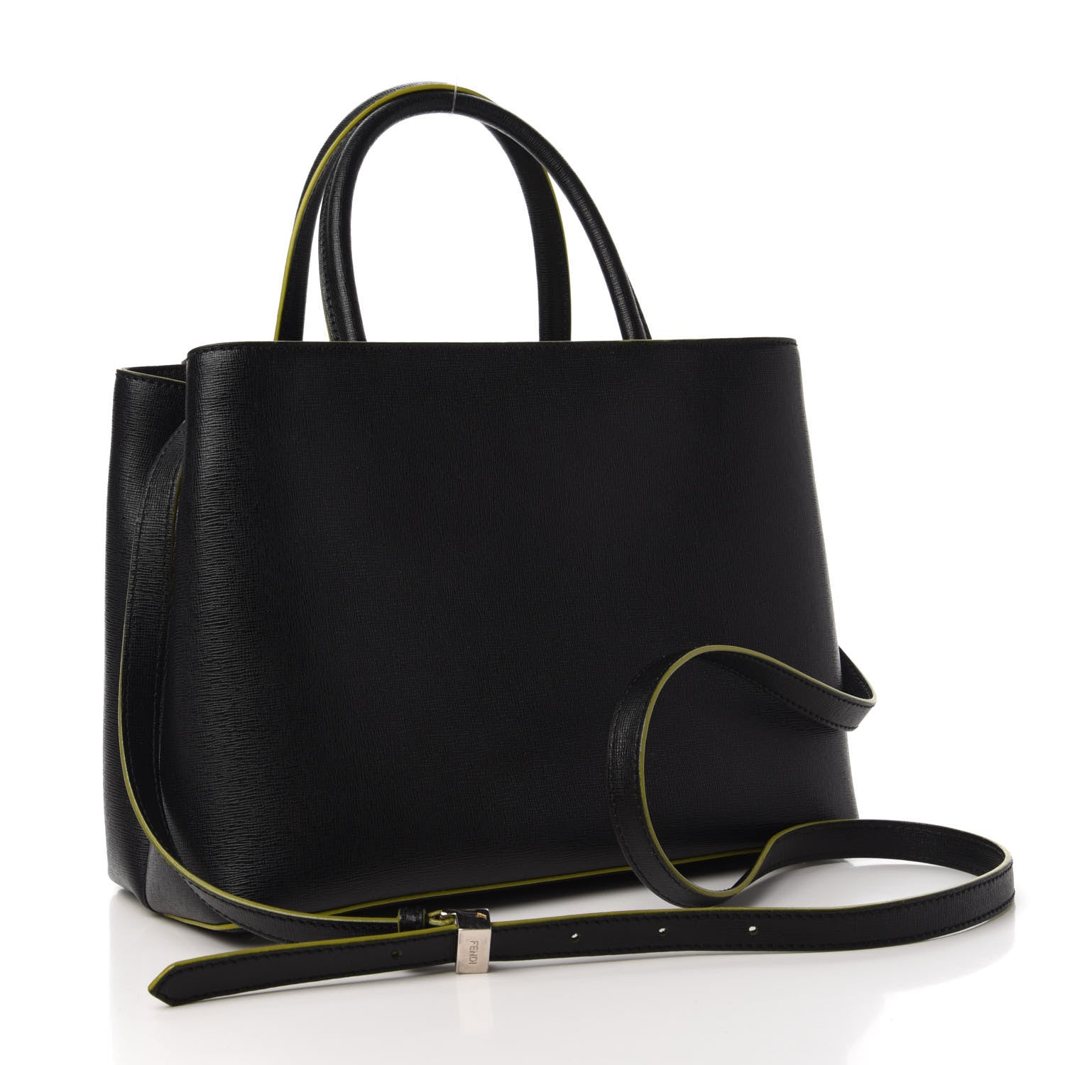 Fendi Vitello Elite Shearling Block Letter Petite 2Jours Tote Black 3 of 9