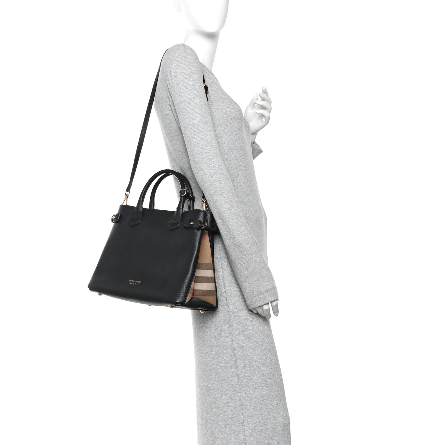 Derby Calfskin House Check Medium Banner Tote Black
