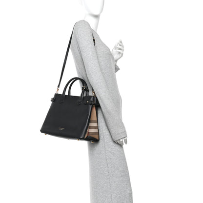 Burberry Derby Calfskin House Check Medium Banner Tote Black 2 of 10