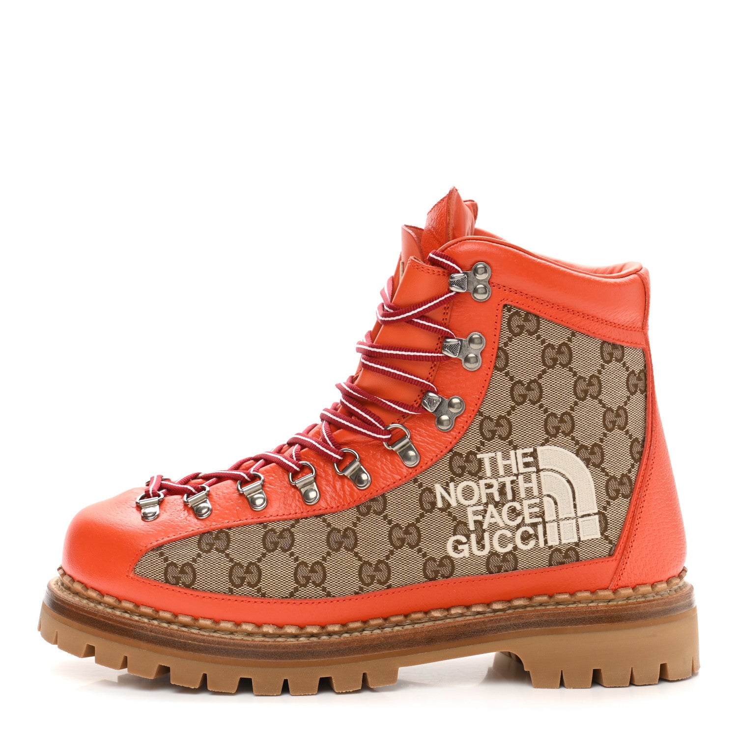 Gucci X THE NORTH FACE Monogram Textured Calfskin Mens Hiking Ankle Boots 10.5 Beige Ebony Deep Orange 1 of 10