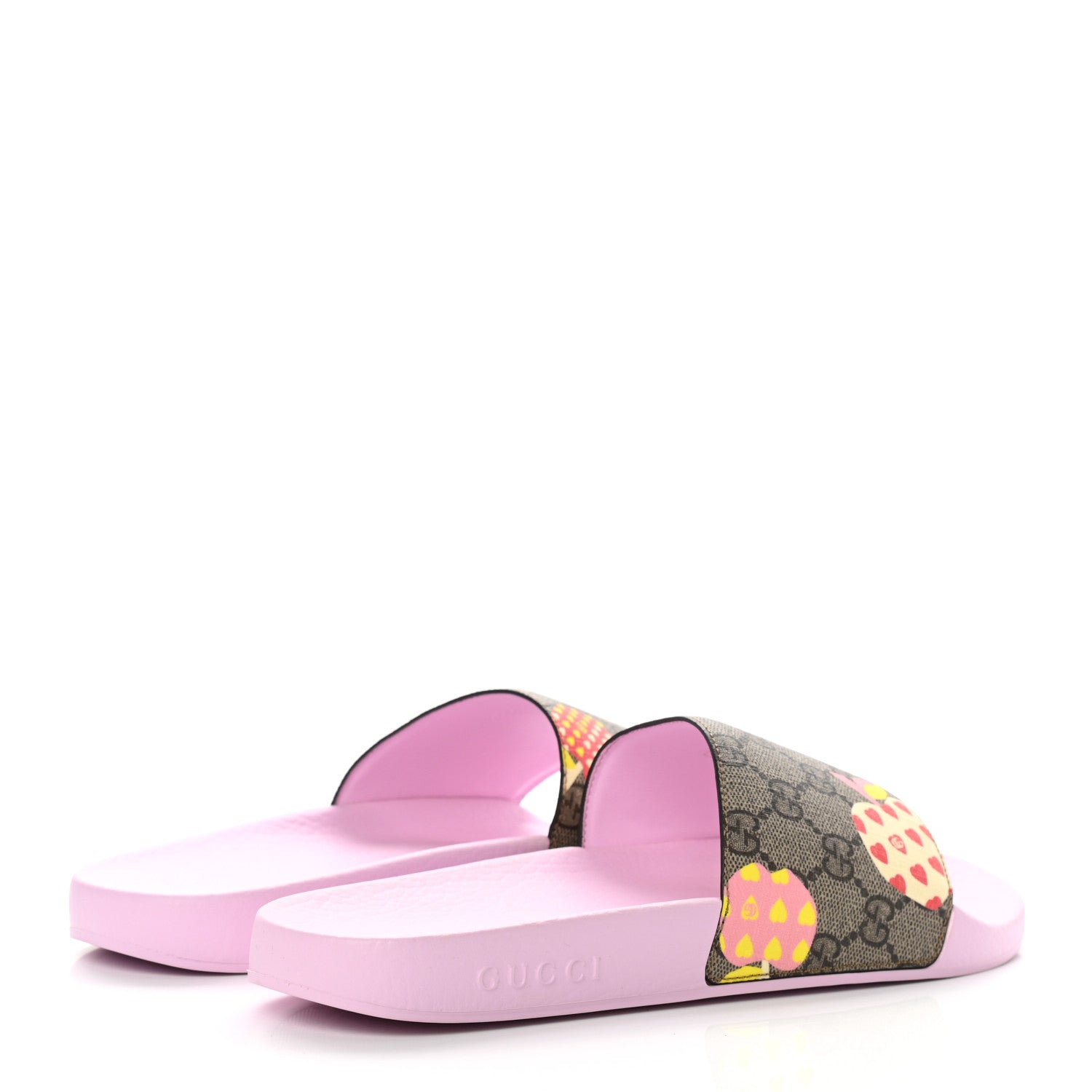 Gucci GG Supreme Monogram Apple Slide Sandals 40 Pink Multicolor 4 of 11