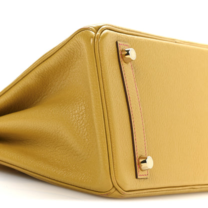 Hermes Chevre Mysore Horseshoe Birkin 25 Jaune Ambre Rose Extreme 9 of 11