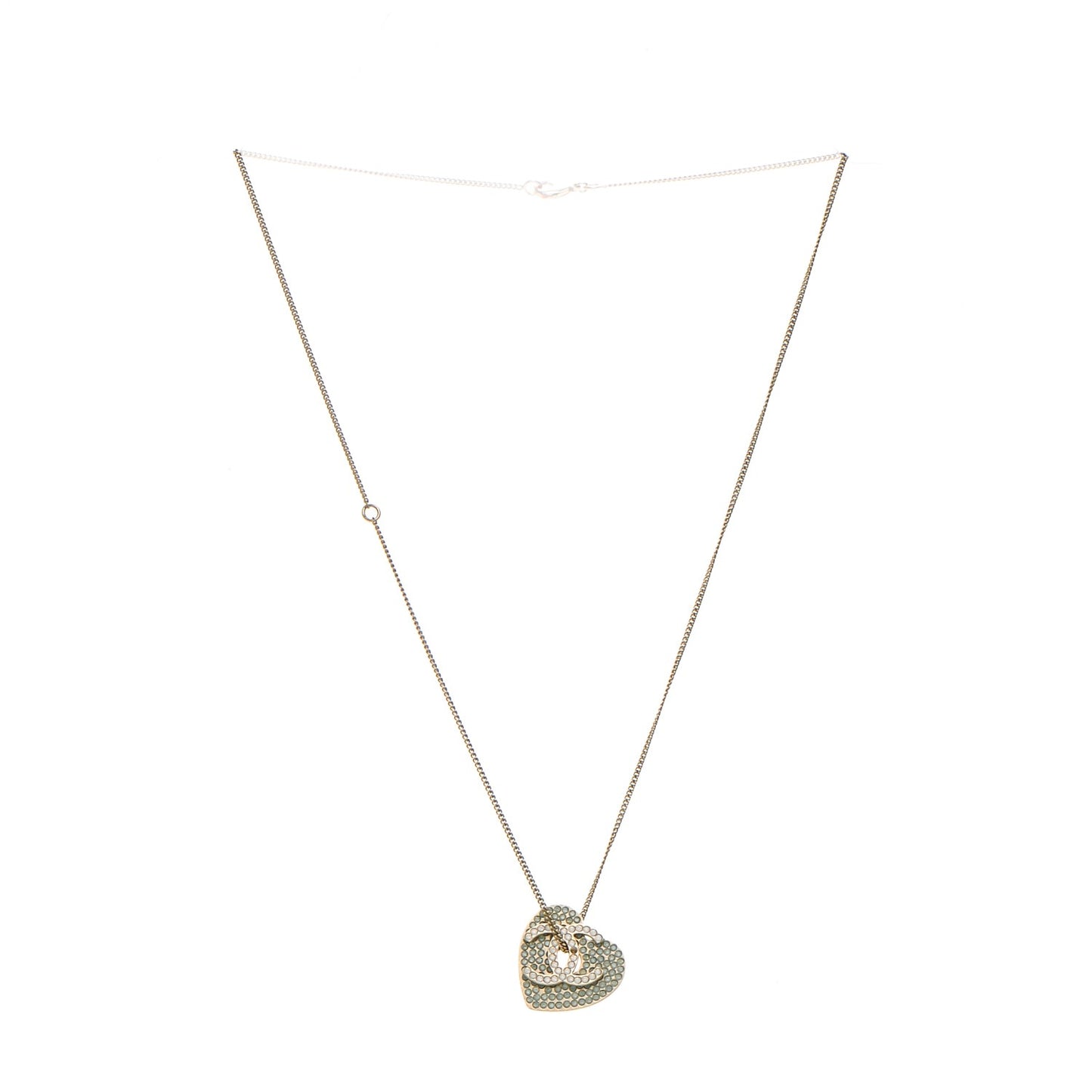 Crystal Heart CC Charm Necklace Gold