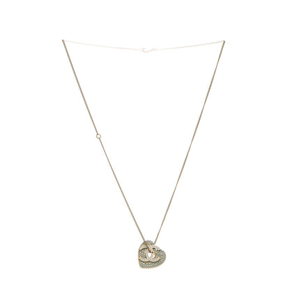 Chanel Crystal Heart CC Charm Necklace Gold 3 of 5