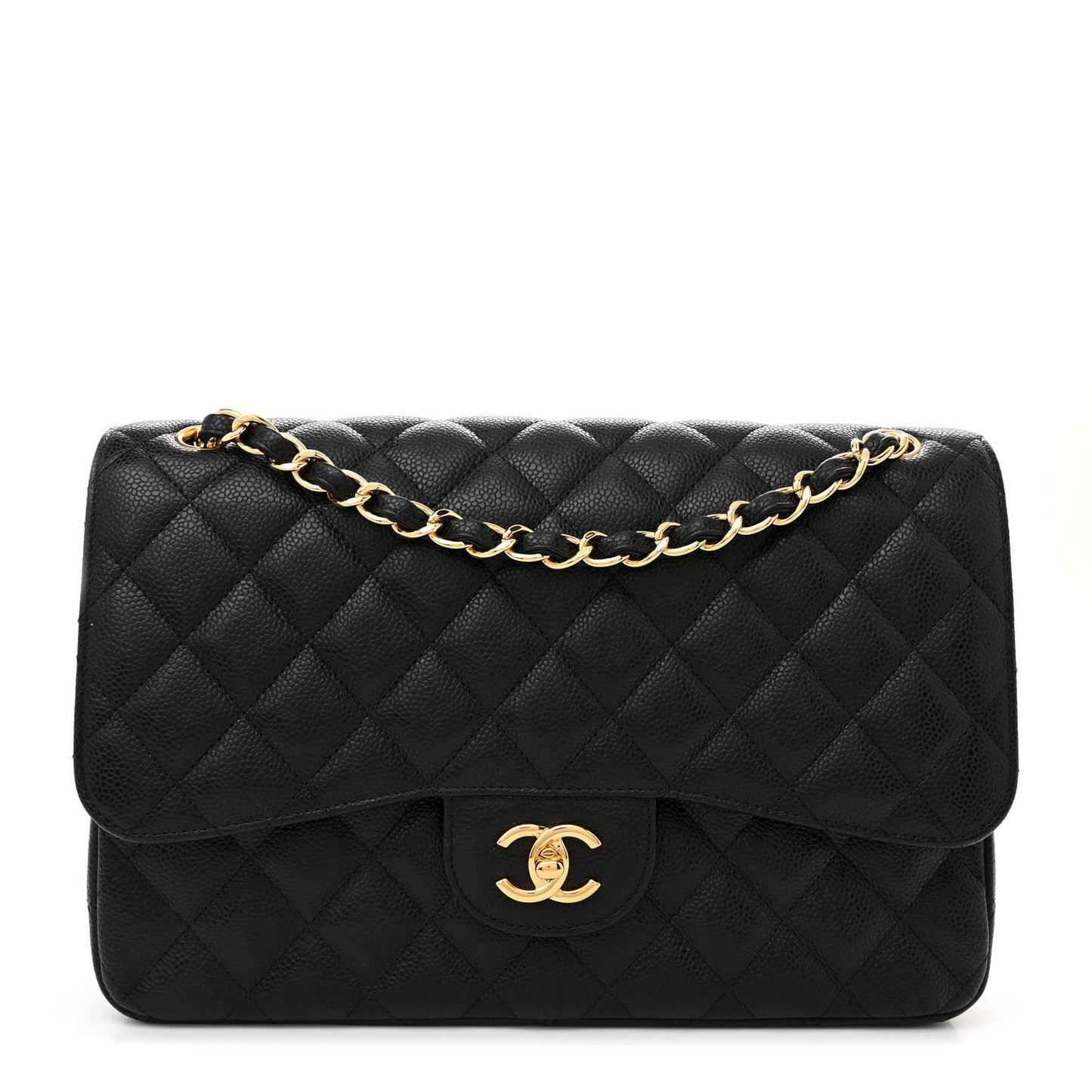 Caviar Quilted Jumbo Double Flap Black