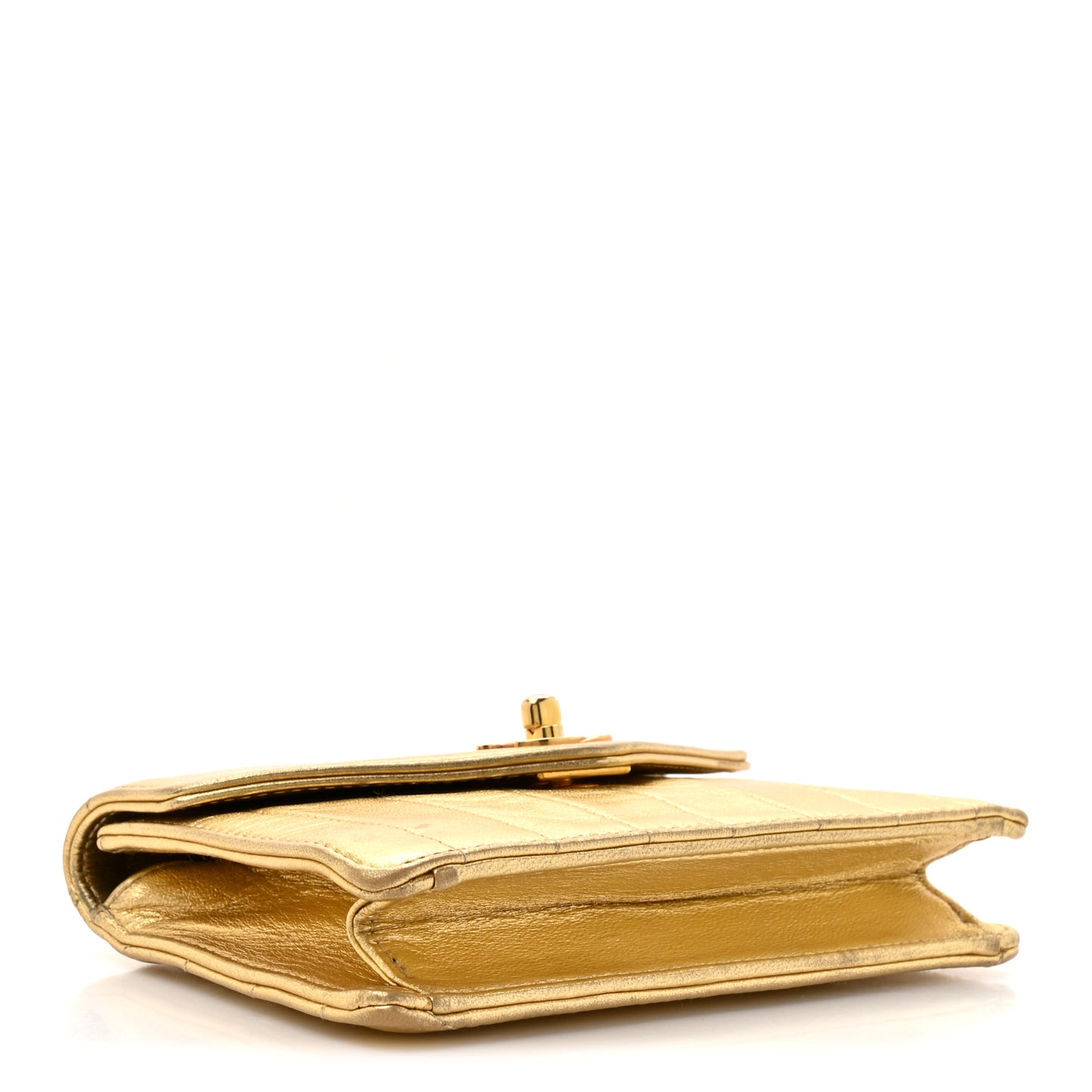 Metallic Lambskin Quilted Mini Flap Gold