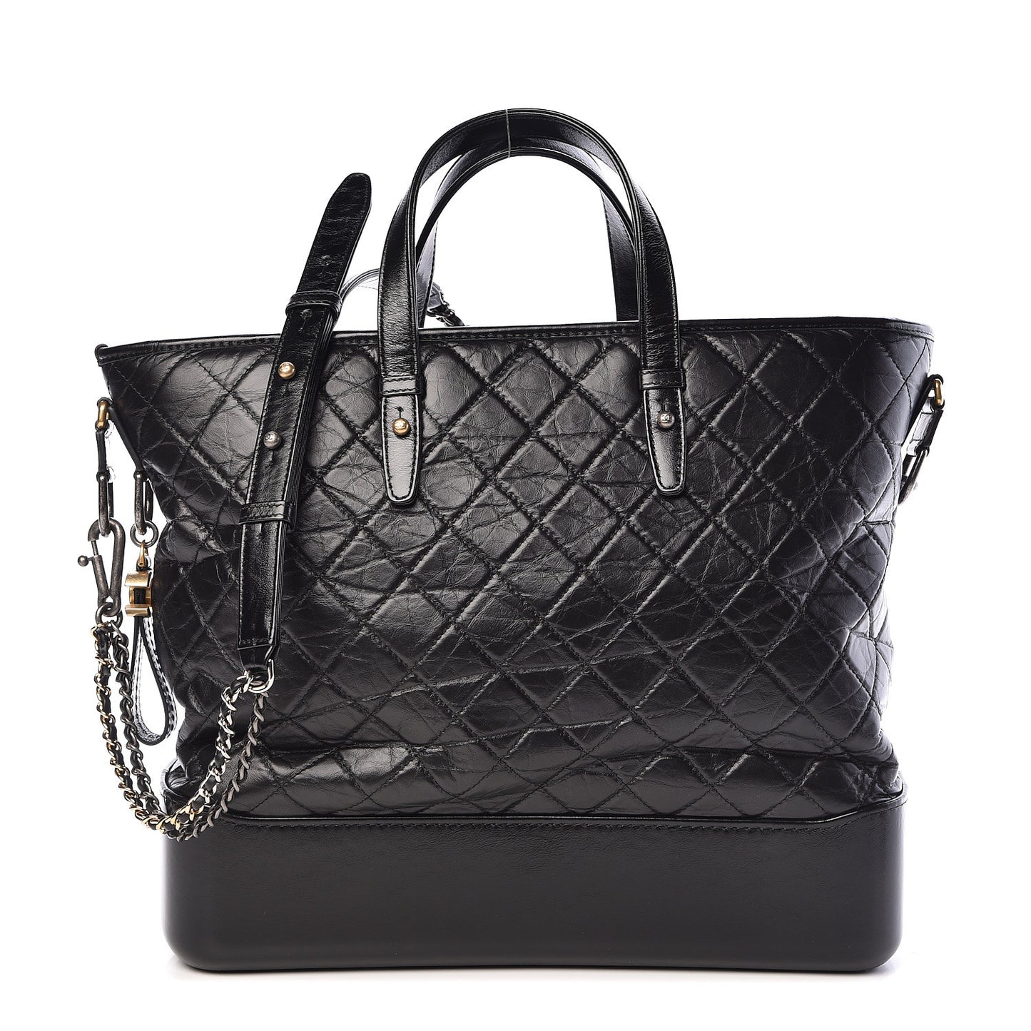 Aged Calfskin Quilted Large Gabrielle Shopping Tote Black