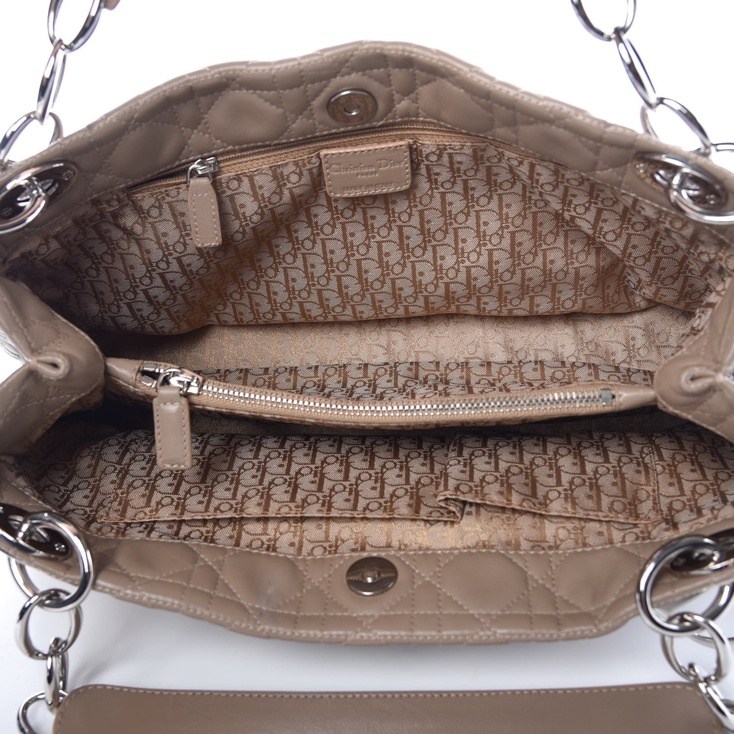 CHRISTIAN DIOR Lambskin Cannage Lady Dior Shoulder Bag Beige