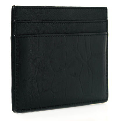 Saint Laurent Calfskin Crocodile Embossed Monogram Credit Card Case Black 3 of 9