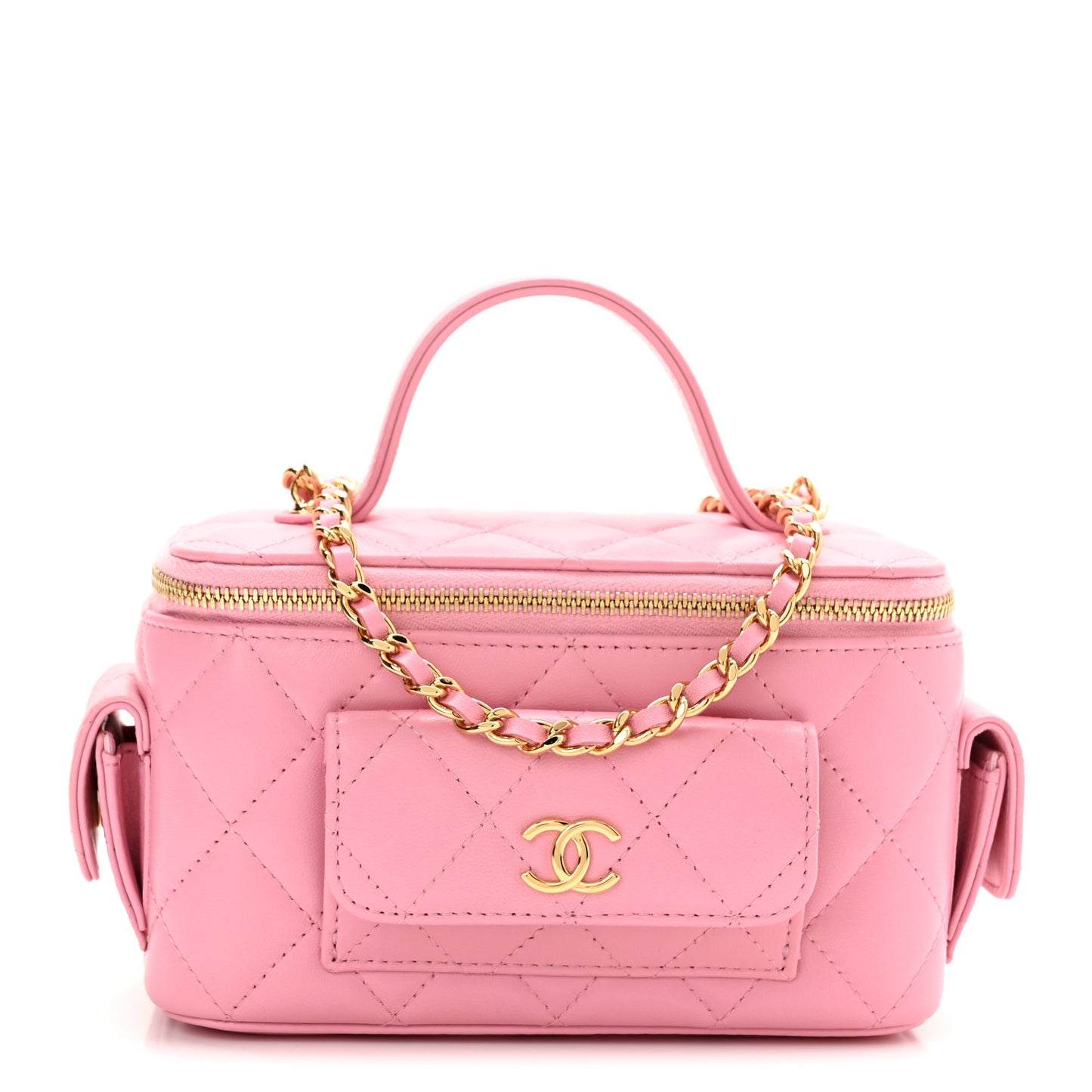 Lambskin Quilted Polly Pocket East West Top Vanity With Chain Pink