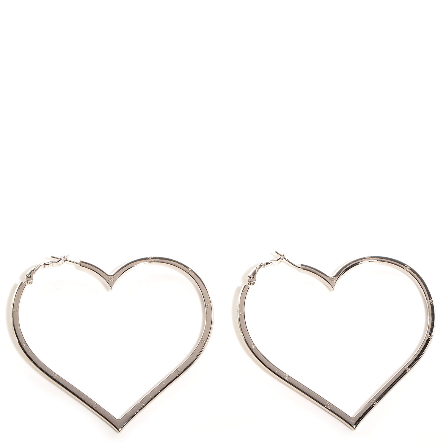 Chanel CC Heart Hoop Earrings Silver 1 of 5