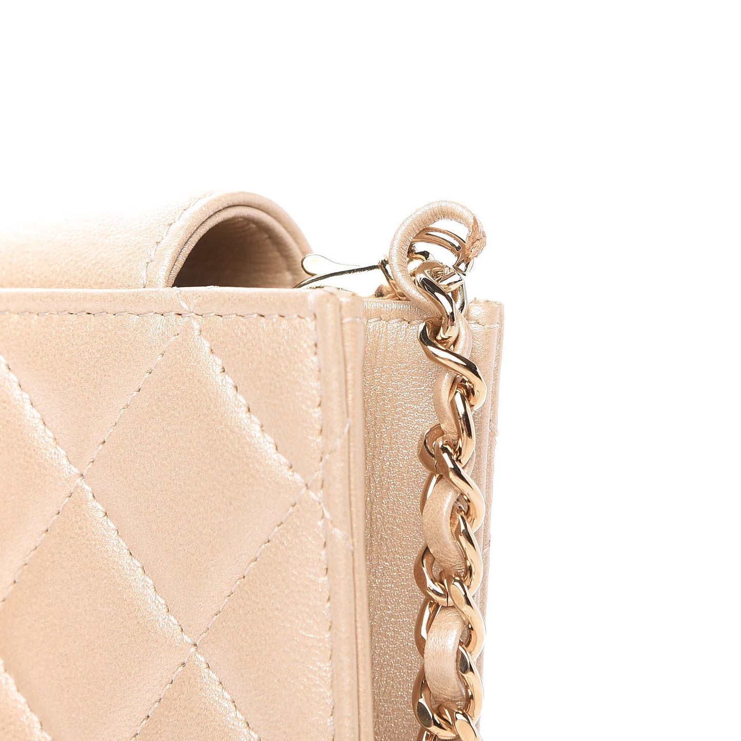 Metallic Lambskin Quilted CC Phone Holder Light Gold