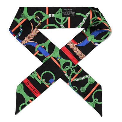 Hermes Silk Panoplie Equestre Twilly Caban Black Vert Rouge 1 of 4