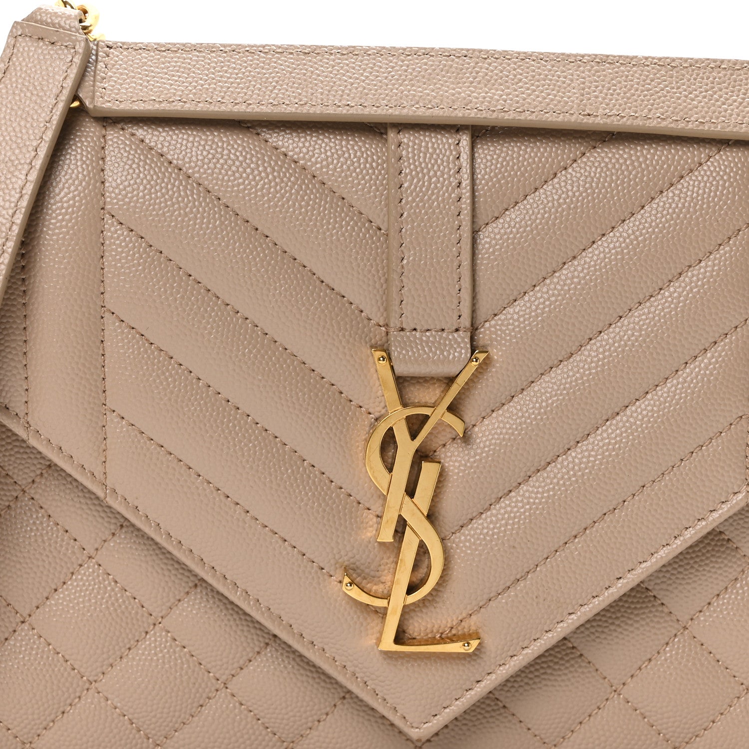 Saint Laurent Grain De Poudre Textured Mixed Matelasse Medium Triquilt Monogram Satchel Dark Beige 8 of 11