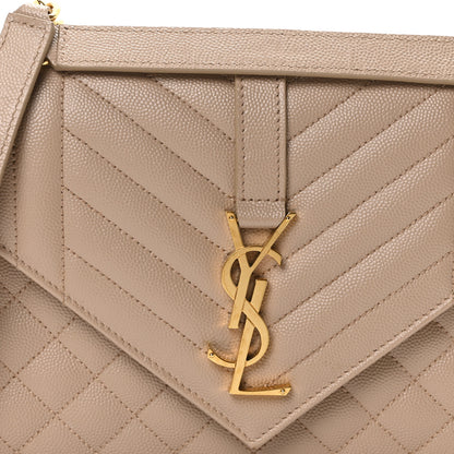 Saint Laurent Grain De Poudre Textured Mixed Matelasse Medium Triquilt Monogram Satchel Dark Beige 8 of 11