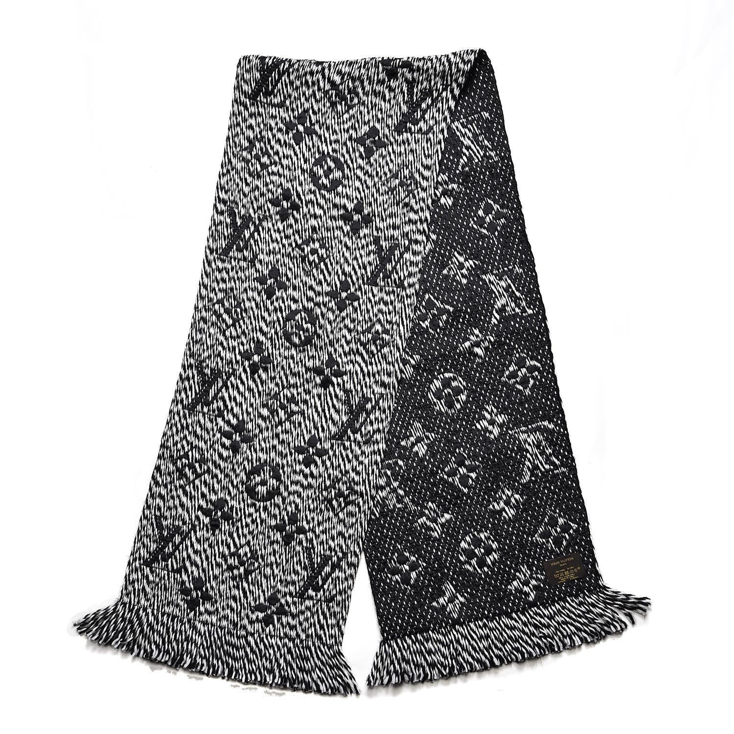 Louis Vuitton Wool Silk Logomania Mix Scarf Black 3 of 4