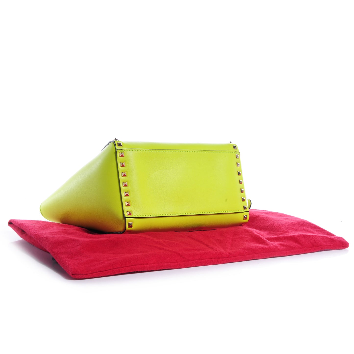 Vitello Small Rockstud Double Handle Tote Yellow Fluo