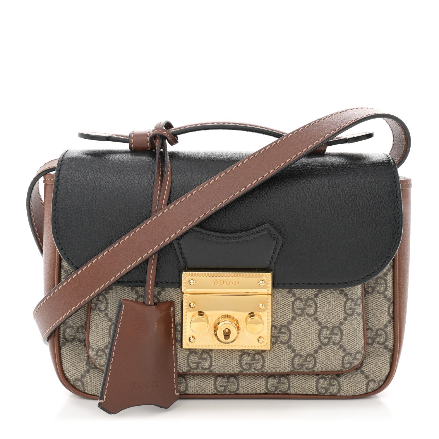 Gucci GG Supreme Monogram New Sakai Lux Calfskin Mini Padlock Flap Pocket Shoulder Bag Beige Ebony Black Cuir 1 of 14