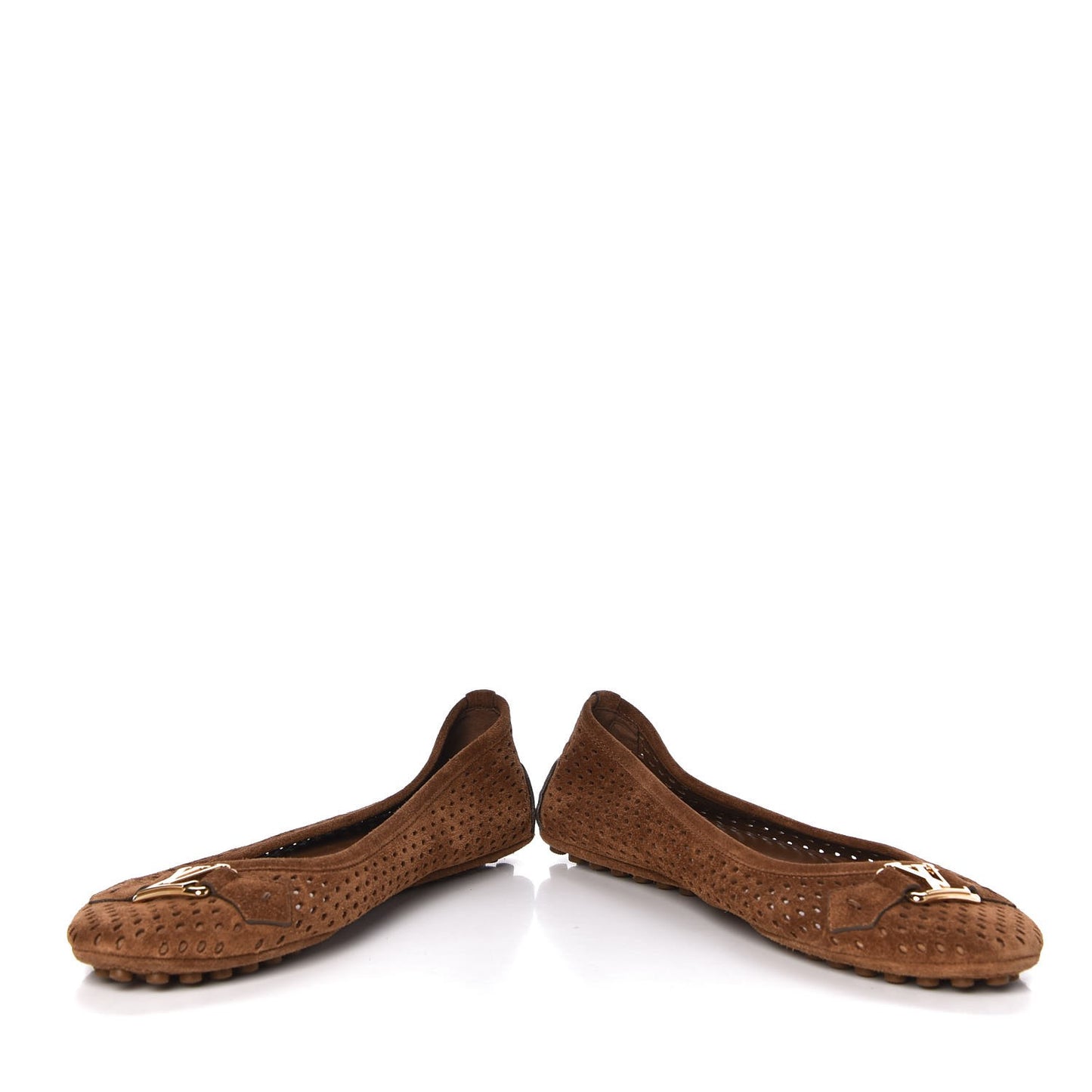 Suede Perforated Oxford Ballerina Flats 39 Cognac