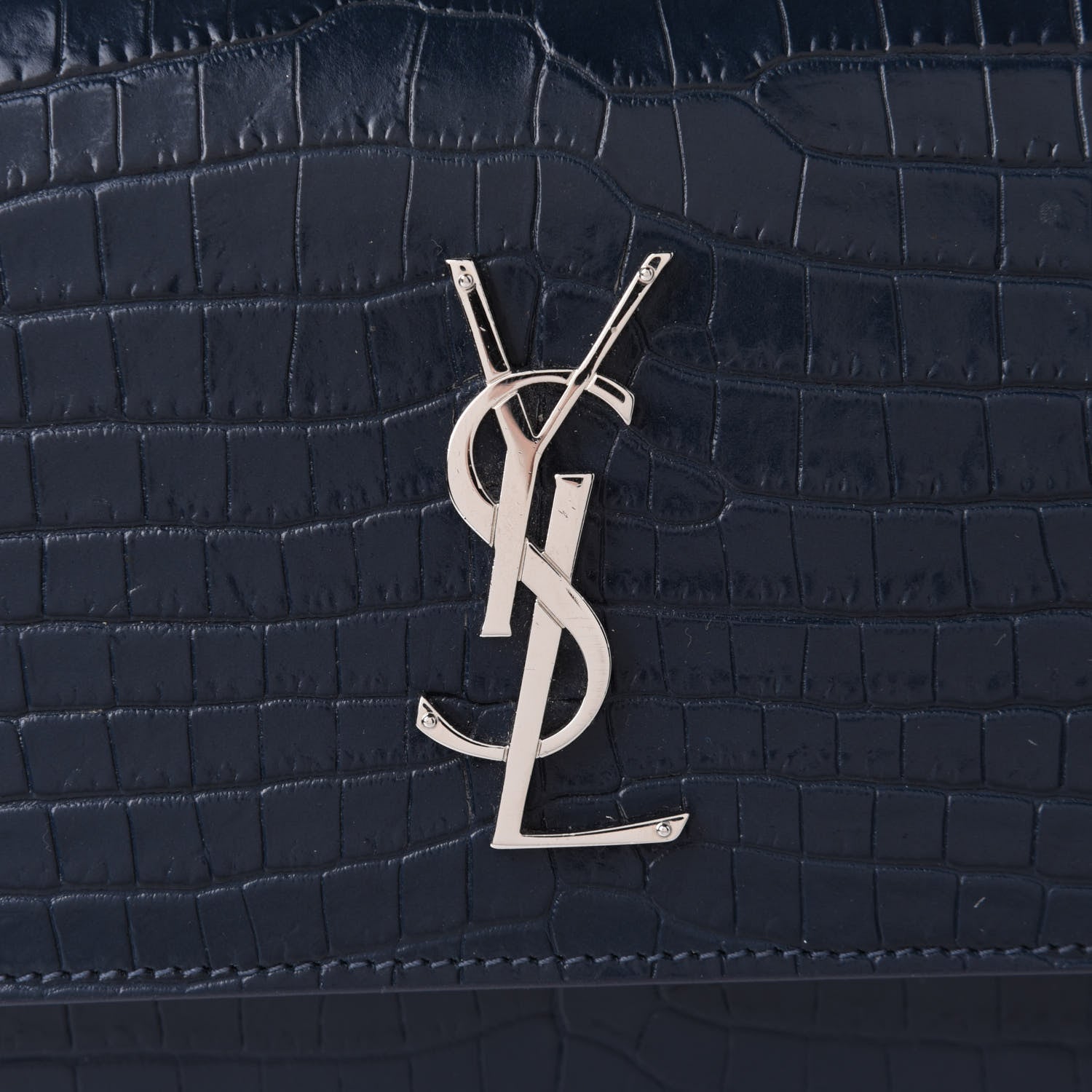 Saint Laurent Calfskin Crocodile Embossed Medium Monogram Sunset Navy 8 of 10