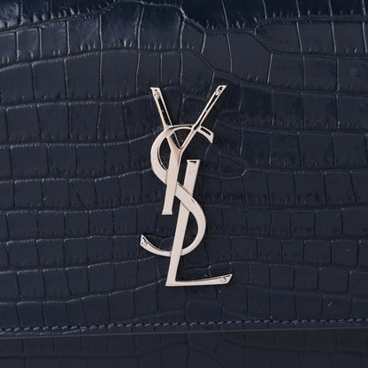 Saint Laurent Calfskin Crocodile Embossed Medium Monogram Sunset Navy 8 of 10