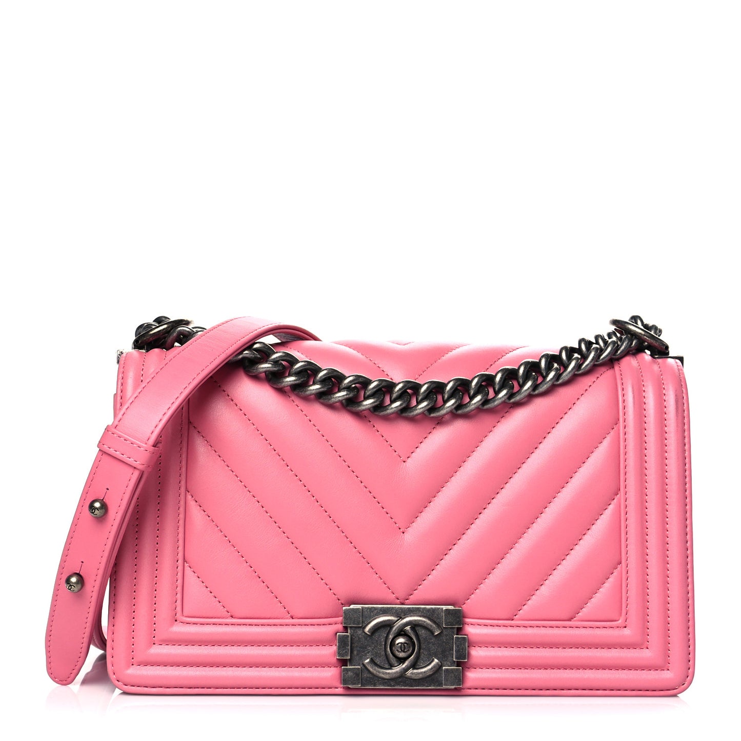 Calfskin Chevron Quilted Medium Boy Flap Pink