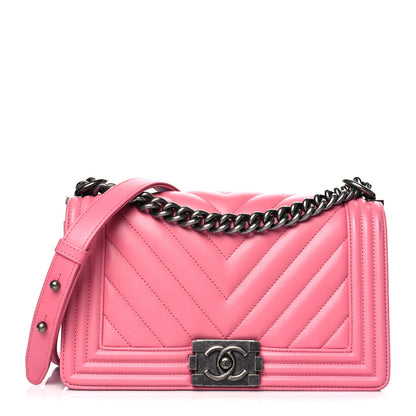 Chanel Calfskin Chevron Quilted Medium Boy Flap Pink 1 of 11