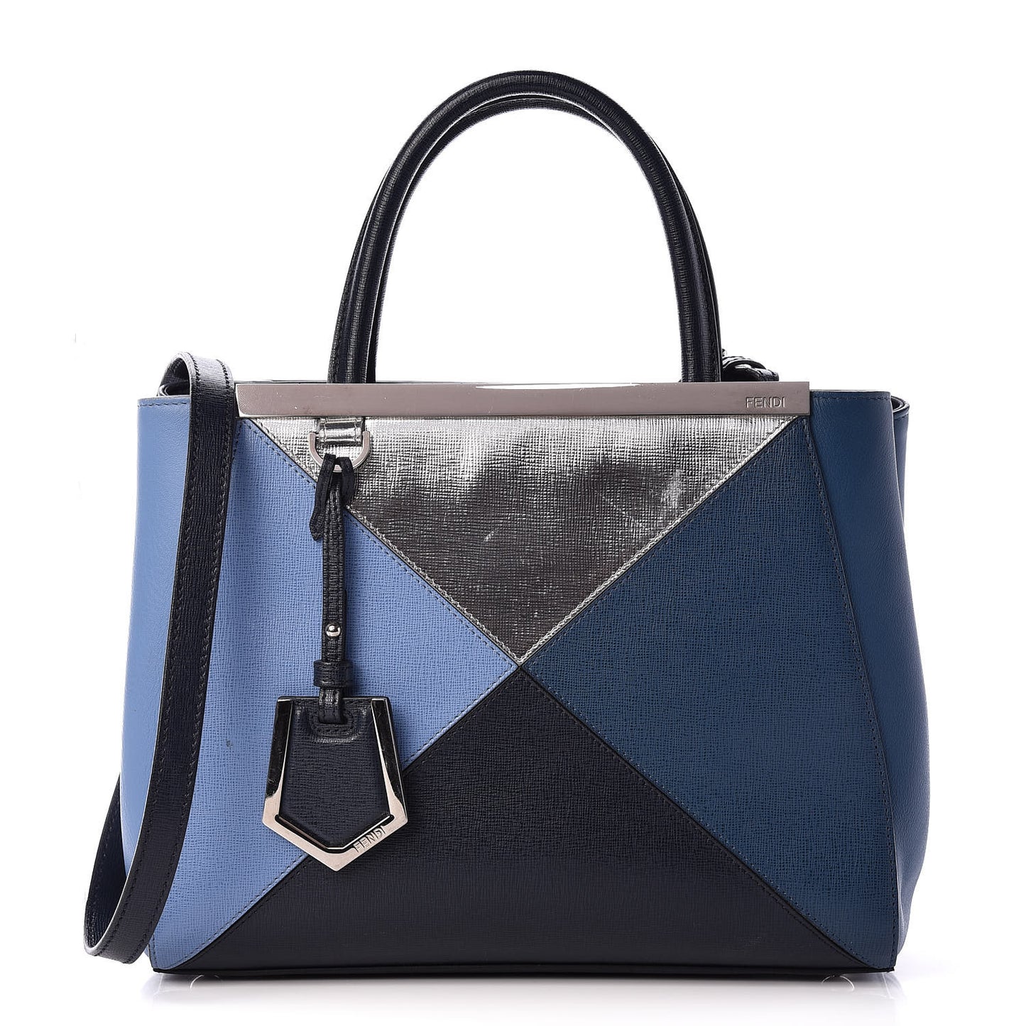 Vitello Elite Calfskin Colorblock Petite 2Jours Tote Blue Multicolor