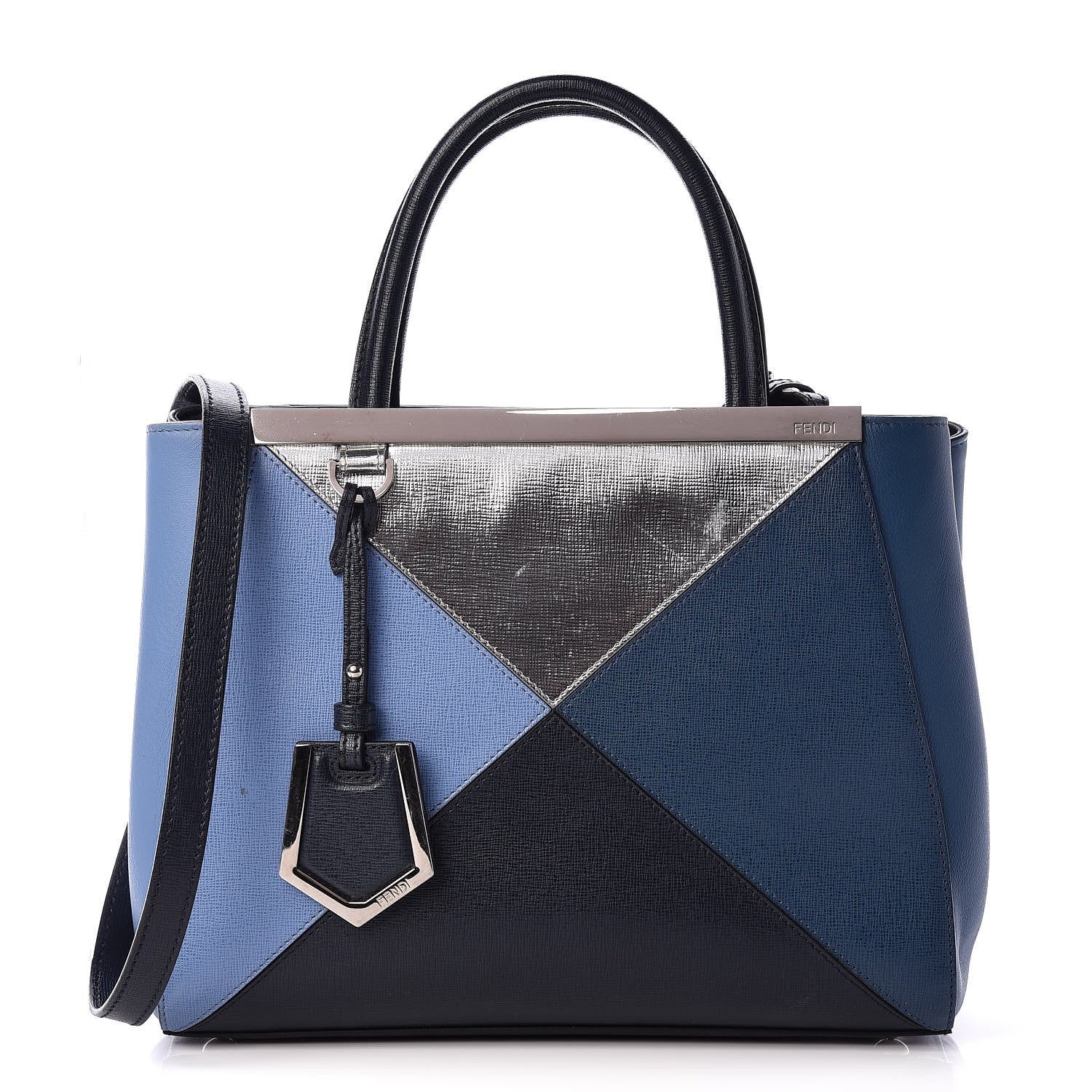 Fendi Vitello Elite Calfskin Colorblock Petite 2Jours Tote Blue Multicolor 1 of 20
