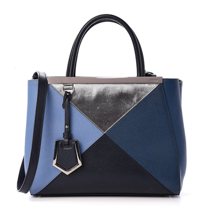 Fendi Vitello Elite Calfskin Colorblock Petite 2Jours Tote Blue Multicolor 1 of 20