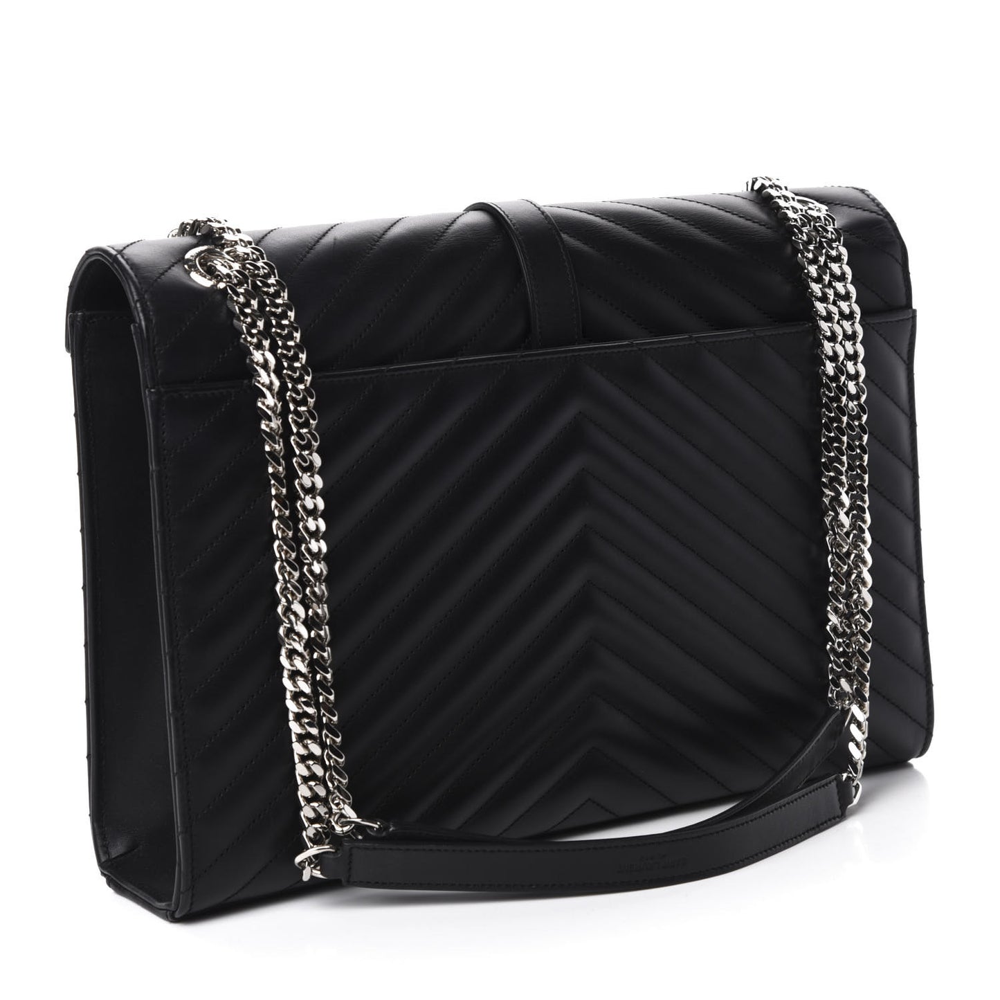 Smooth Calfskin Matelasse Chevron Large Monogram Satchel Black