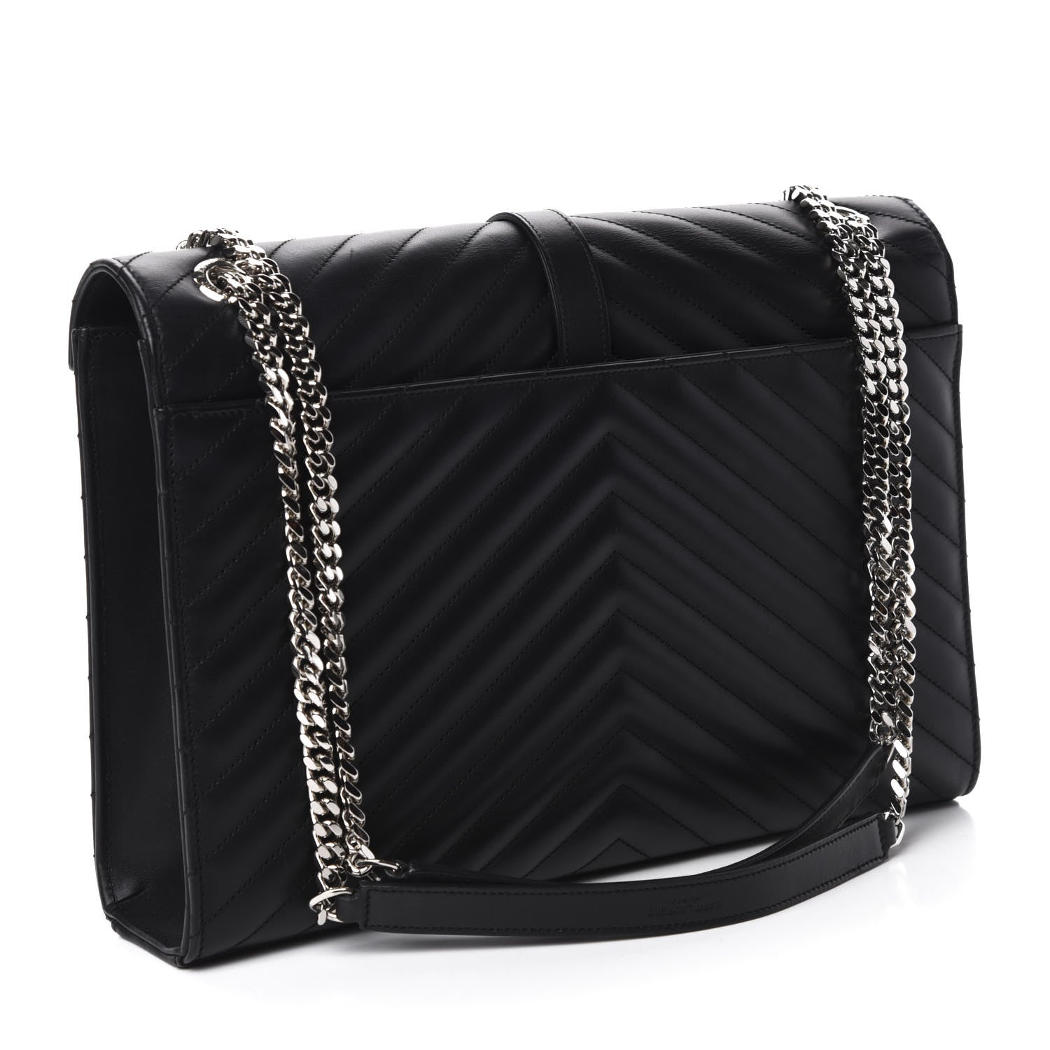 Saint Laurent Smooth Calfskin Matelasse Chevron Large Monogram Satchel Black 3 of 11