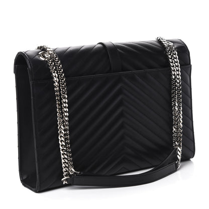 Saint Laurent Smooth Calfskin Matelasse Chevron Large Monogram Satchel Black 3 of 11