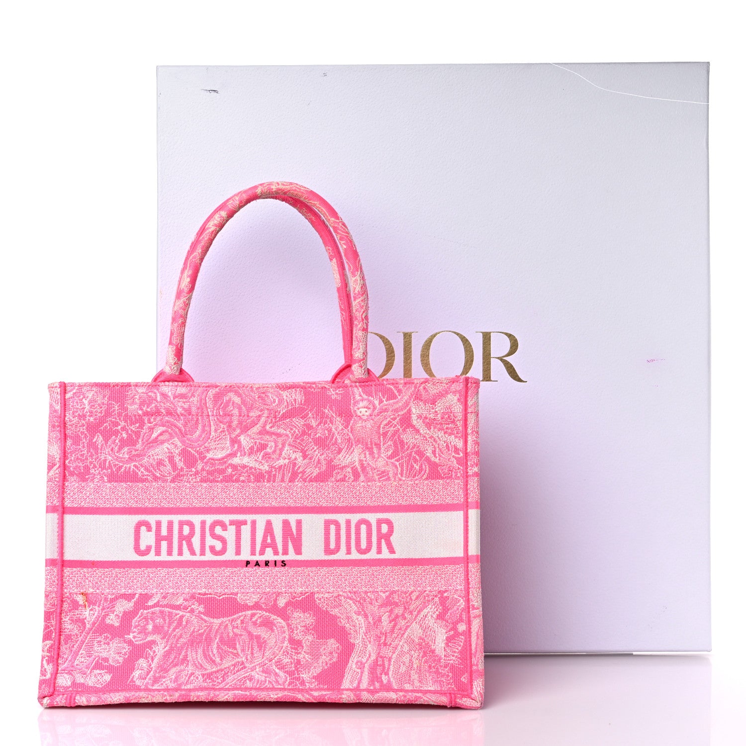 Christian Dior Canvas Embroidered Medium Toile De Jouy Reverse Book Tote Fluorescent Pink 17 of 17