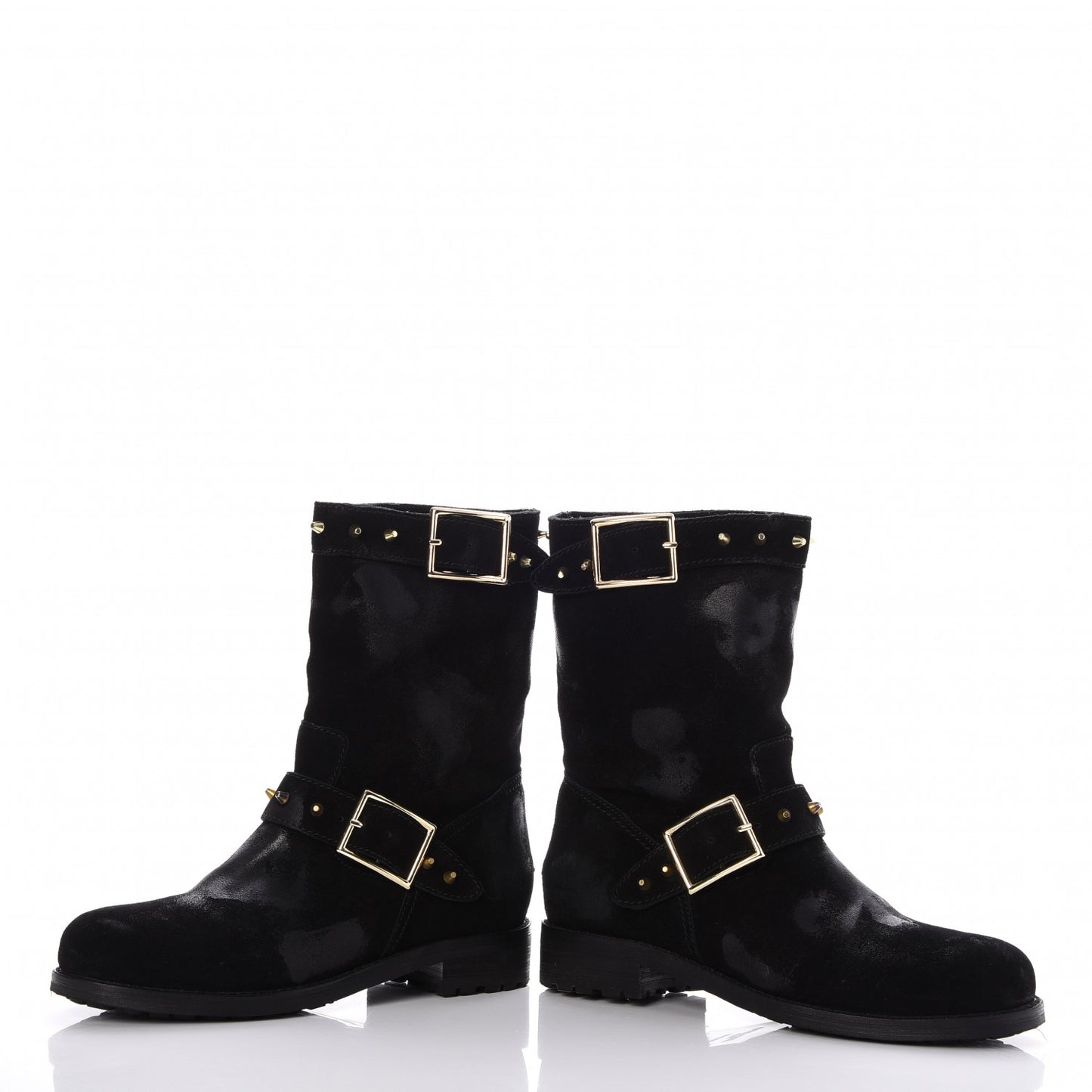 Distressed Waxed Leather Studded Biker Moto Boot 38 Black