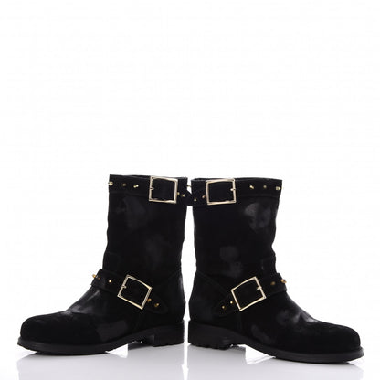 Jimmy Choo Distressed Waxed Leather Studded Biker Moto Boot 38 Black 6 of 9