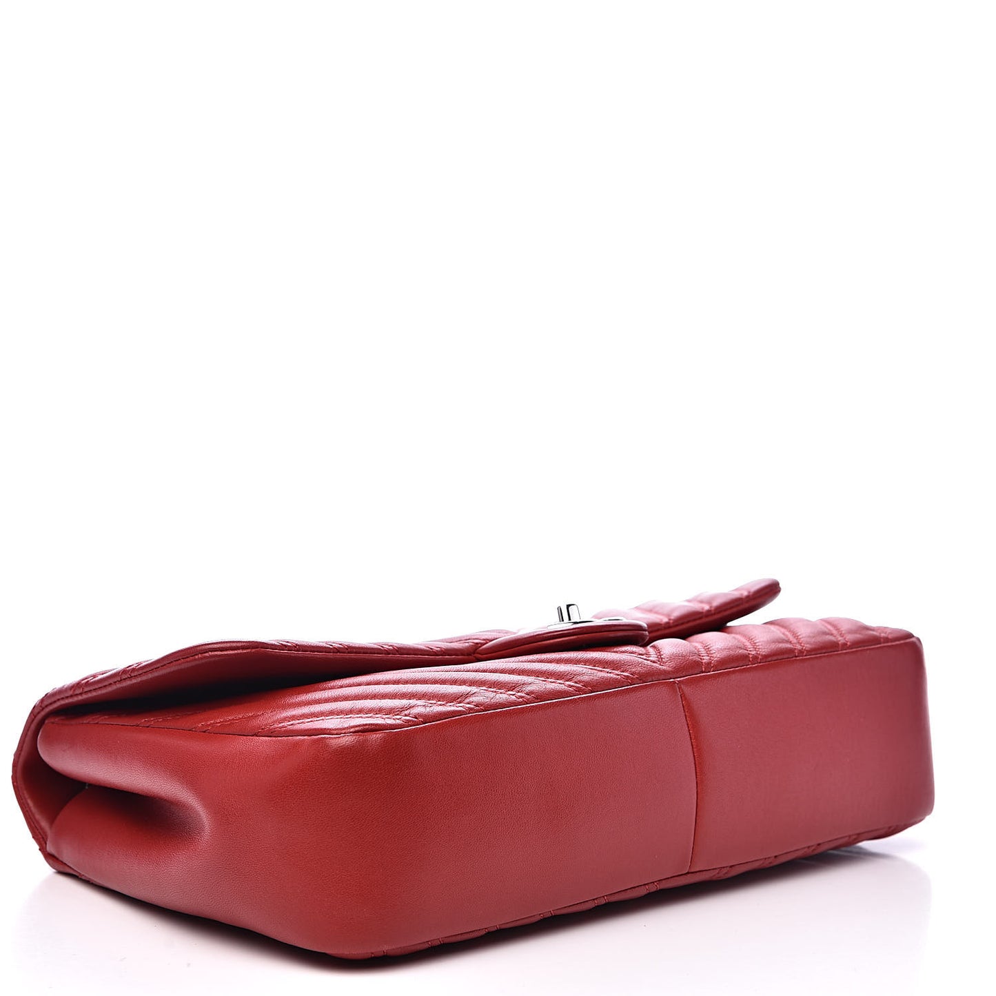 Lambskin Chevron Double Stitch Jumbo Single Flap Red