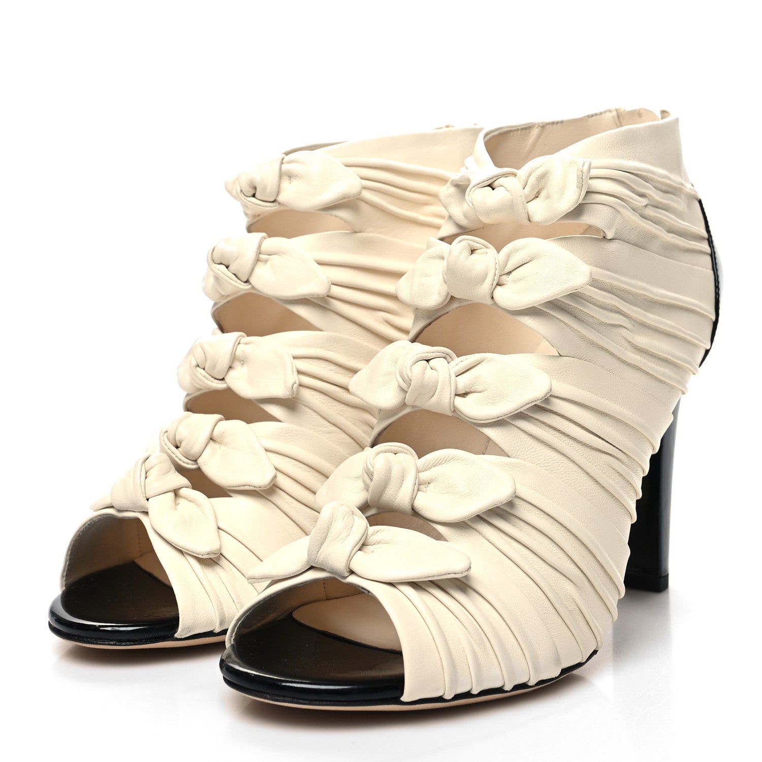 Chanel Lambskin Patent Bows Short Boots 40 Ivory Black 3 of 9