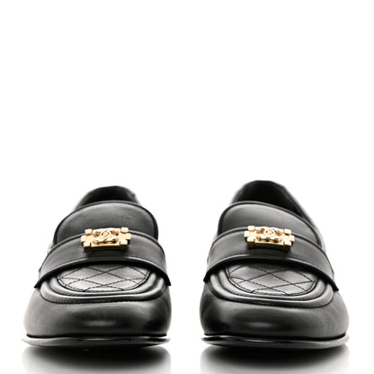 Chanel Lambskin Quilted Boy Loafers 38 Black 2 of 12