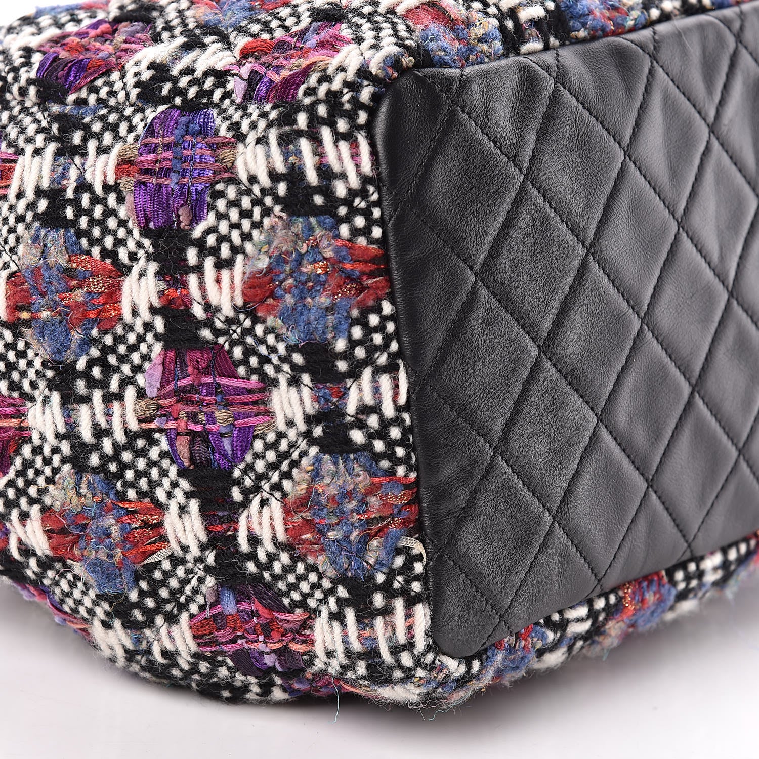 Chanel Tweed Calfskin Medium CC Chain Drawstring Tote Black Multicolor 9 of 11